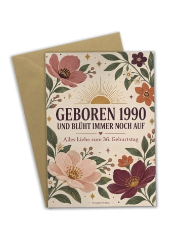 Geburtstagskarte 36. Geburtstag Blumen nostalgi... in Weiß