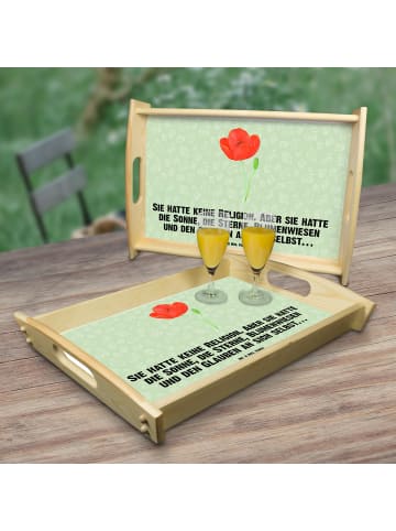 Mr. & Mrs. Panda Bett-Tablett Blume Mohnblume mit Spruch in Blattgrün