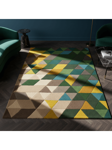 KADIMA DESIGN Luxus handgetufteter Wollteppich in Grün-Multi