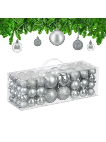 relaxdays 76-tlg. Weihnachtskugeln Set in Silber