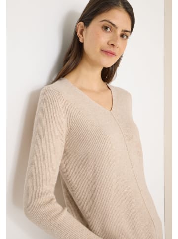 Cecil Bluse Cosy Ribbed V-Neck in Desert Beige Melange