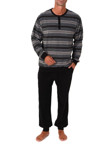 NORMANN Langarm Schlafanzug Frottee Bündchen in grau