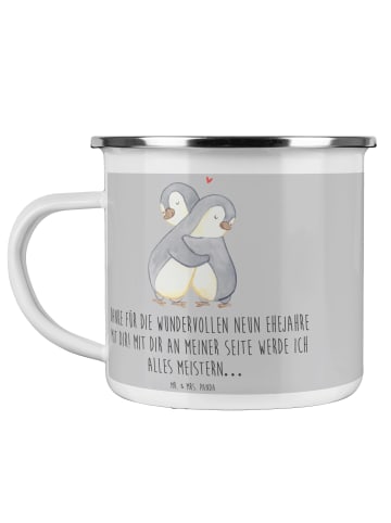 Mr. & Mrs. Panda Camping Emaille Tasse 9. Hochzeitstag Keramikho... in Heather Grey
