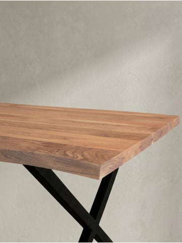 KADIMA DESIGN Schreibtisch Massivholz, Industrial X-Beine, Baumkante