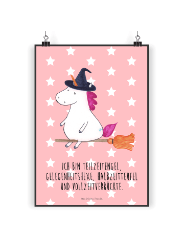 Mr. & Mrs. Panda Bild Einhorn Hexe mit Spruch in Rot Pastell