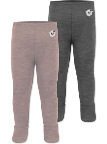 Normani Outdoor Sports 2er Pack Baby Merino Unterhose mit Füßen in Anthrazit/Rosa