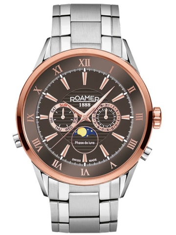 Roamer Schweizer Uhr Superior Moonphase Braun in silber