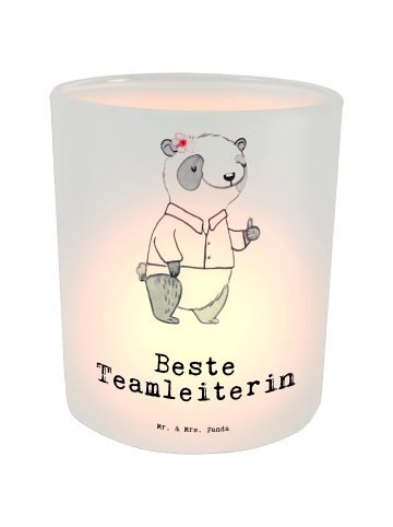 Mr. & Mrs. Panda Windlicht Glas Panda Beste Teamleiterin mit Spruch in Transparent