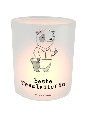 Mr. & Mrs. Panda Windlicht Panda Beste Teamleiterin mit Spruch in Transparent