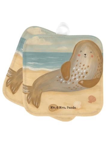 Mr. & Mrs. Panda Ofenhandschuhe Robbe Lachen Design ohne Spruch in Weiß
