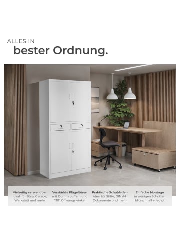 tectake Geräumiger Stahlschrank mit 2 Schubladen