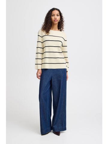 ICHI IHBOSTON LS6 loose fit in Almond Milk Black stripe