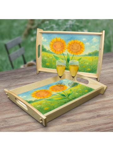 Mr. & Mrs. Panda Holz Tablett Blume Sonnenblume Design ohne Spruch in Weiß