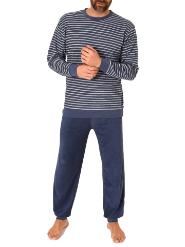 NORMANN Frottee Pyjama langarm Schlafanzug Bündchen Streifen - 75399 in marine