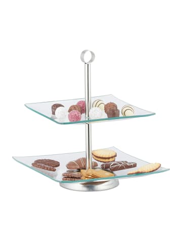 relaxdays Etagere 2 Ebenen in Silber/Transparent