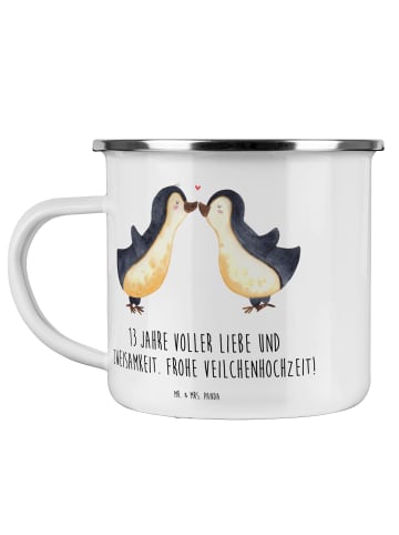 Mr. & Mrs. Panda Camping Emaille Tasse 13. Hochzeitstag Veilchen... in Weiß