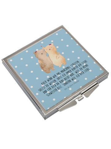 Mr. & Mrs. Panda Schminkspiegel Bären Schwestern mit Spruch in Blau Pastell