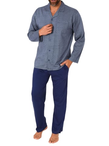 NORMANN Langarm Schlafanzug Pyjama zum durchknöpfen - 77978 in marine