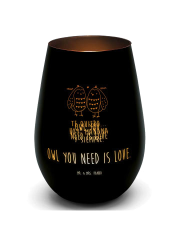 Mr. & Mrs. Panda Glas Windlicht Eulen Liebe mit Spruch in Schwarz