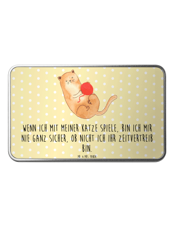 Mr. & Mrs. Panda Aufbewahrungsbox Katze Wolle mit Spruch in Gelb Pastell