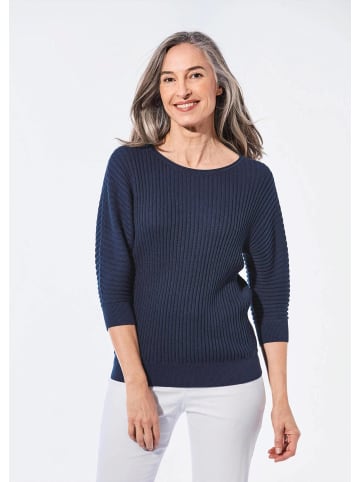GOLDNER Pullover Baumwollmix mit Fledermausärmeln und Rippstruktur in marine