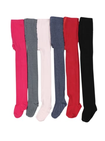 TupTam Mädchen Strickstrumpfhosen Bunt Gemustert 6er Pack in schwarz/rot
