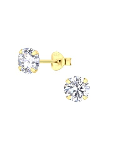 Alexander York Ohrstecker ROUND ZIRCONIA 6 mm in Gold aus 925 Sterling Silber, 2-tlg. in white