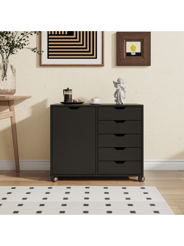 relaxdays Rollcontainer in Schwarz - (B)78 x (H)65 x (T)40 cm