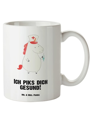 Mr. & Mrs. Panda Kaffeetasse Einhorn Krankenschwester mit Spruch in Weiß