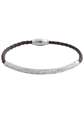 Adeliás Damen Armband – Armreif aus Leder mit Strass Steinchen 19 cm in braun