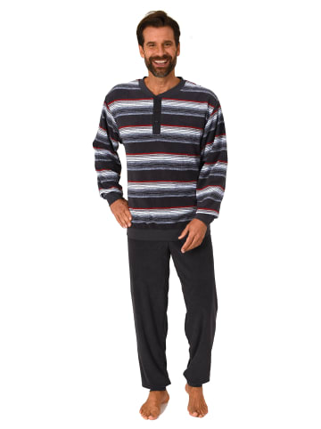 NORMANN Frottee Schlafanzug Bündchen Blockstreifen - 81337 in dunkelgrau