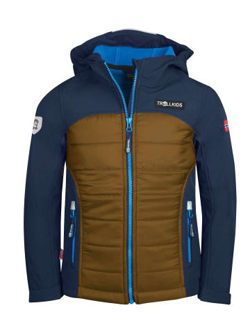 Trollkids Hybrid Softshell Jacke "Lysefjord" in Marineblau/Bronze