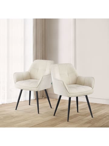 DUBI Möbel 2er-Set: Esszimmerstuhl THOMAS-LUNA in Cremeweiß - (B)61 x (H)82 x  (T)62 cm