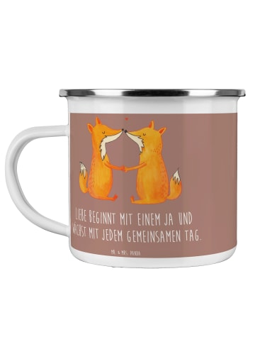 Mr. & Mrs. Panda Emaille Becher Hochzeit Liebe mit Spruch in Braun Pastell