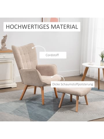 HOMCOM Ohrensessel mit Hocker-72L x 80B x 101H cm-Beige