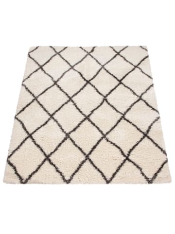 KADIMA DESIGN Hochflor Teppich Shaggy Rautenmuster Schlafzimmer schmutzabweisend in Creme