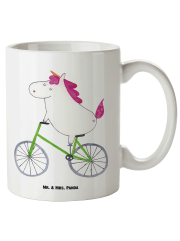 Mr. & Mrs. Panda Bürotasse Einhorn Radfahrer ohne Spruch in Weiß