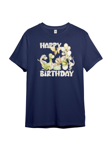 PAULGOS Kinder T-Shirt, Geburtstag Dinosaurier in Navi-Blau