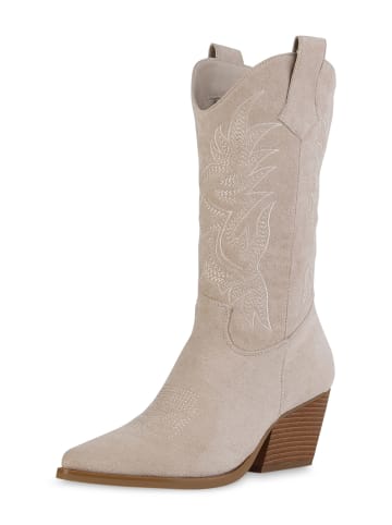 VAN HILL Cowboystiefel Ella in Beige Velours