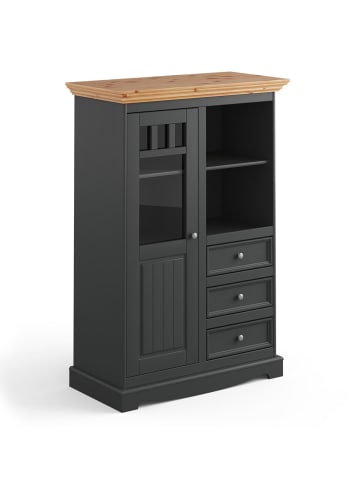 Feldmann-Wohnen Vitrine Belluno Elegante Kiefer Natur / basaltgrau (RAL7012) 89 / 44 / 130cm