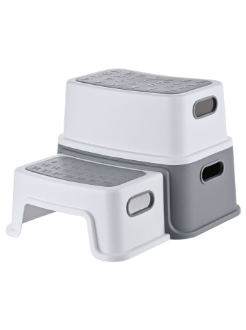 relaxdays Kindertritthocker "Zahlen" in Weiß/ Grau - (B)33 x (H)25,5 x (T)38,5 cm
