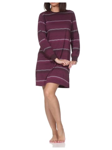 NORMANN Nachthemd langarm Bündchen Blockstreifen in beere