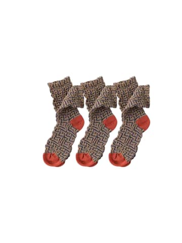MUNADUNA 3er-Pack 3D-Relief Labyrinth-Fashionsocken in Braun