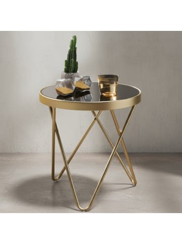 KADIMA DESIGN Beistelltisch | Glas, Metall, 42x46x42cm, Schwarz/Gold, Rund in Gold