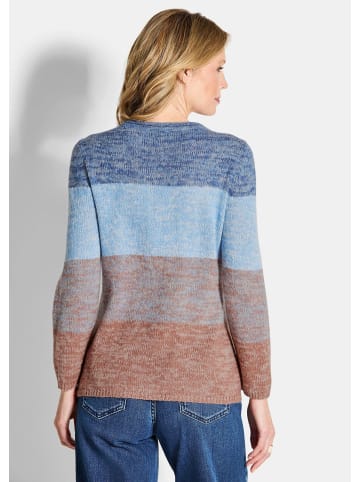 GOLDNER Kurzgröße:  Strickpullover Langarm Blockstreifenpullover, Melange in hellblau / camel / gemustert