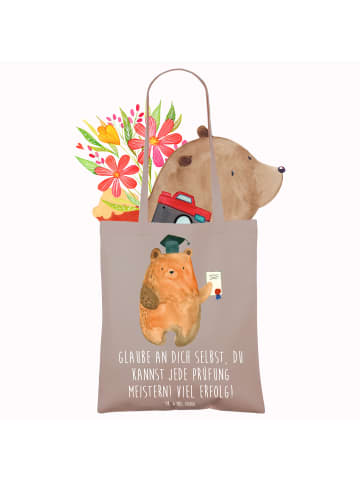 Mr. & Mrs. Panda Tote Bag Prüfungen bestehen mit Spruch in Braun Pastell