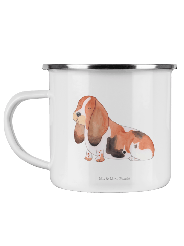 Mr. & Mrs. Panda Camping Emaille Tasse Hund Basset Hound ohne Sp... in Weiß