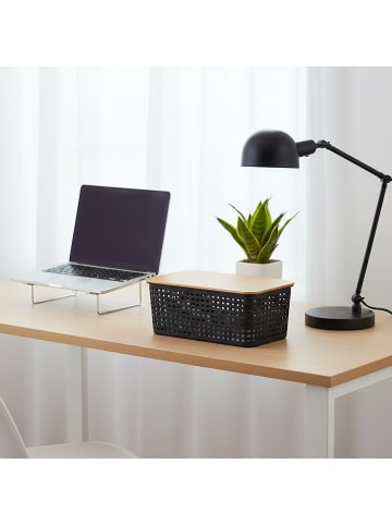 relaxdays 3 x Aufbewahrungsbox in Schwarz/ Natur – (B)25,5 x (H)10,5 x (T)18 cm