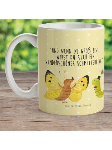 Mr. & Mrs. Panda Kindertasse Raupe Schmetterling mit Spruch in Gelb Pastell