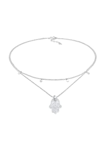 Elli Halskette 925 Sterling Silber Hamsa Hand, Kreis, Plättchen in Silber